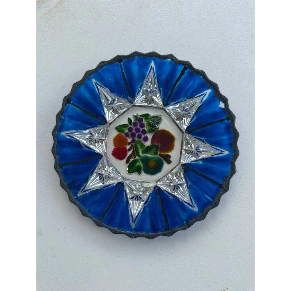 Vintage Hand-Painted Cut To Clear Intaglio Starburst Fruit Motif Crystal Plate